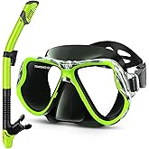 Greatever Dry Snorkel Set,Panoramic Wide View Anti-Fog Scuba Diving Mask,Professional Snorkeling Gear for Adults Kids