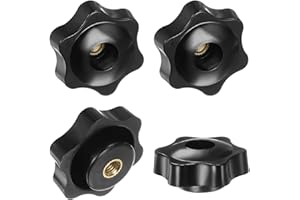 M METERXITY 4-Pack 6 Star Knobs, M6 Female Thread 38mm Hexagon Head Through Hole Clamping Grip Handles for Machinery/Electronic/Woodworking, Brass Screw-On Threaded Knob [Black]