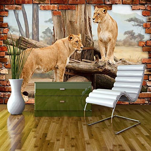 Amazon Com Wall Murals Wallpaper Muralcustom Photo Wallpaper 3d Stereo Space Brick Wall Animal Lion Background Wall Sticker Mural Living Room Bedroom 450x300cm Arts Crafts Sewing