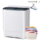 Portable Mini Twin Tub 32Lbs Washing Machine with Drying Rack & 10 Hangers, Washer(20Lbs) and Spinner(12Lbs) Combo with Timer Knob, Compact Semi-automatic Laundry Washer for Home Dorm Apartment, Black