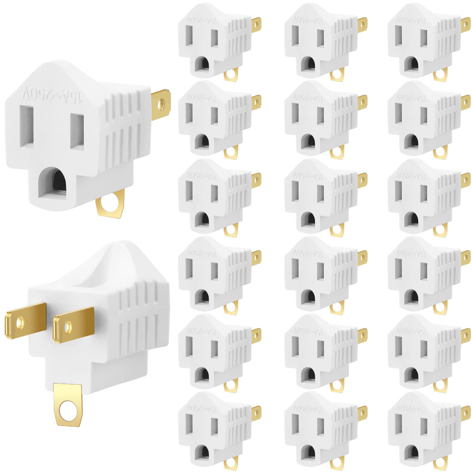 Photo 1 of 20 Pieces 3 Prong to 2 Prong Adapter Polarized 3 Pin to 2 Pin Power for Wall, Grounding Converter Adapter, Outlets Plugs Household Appliances(White)