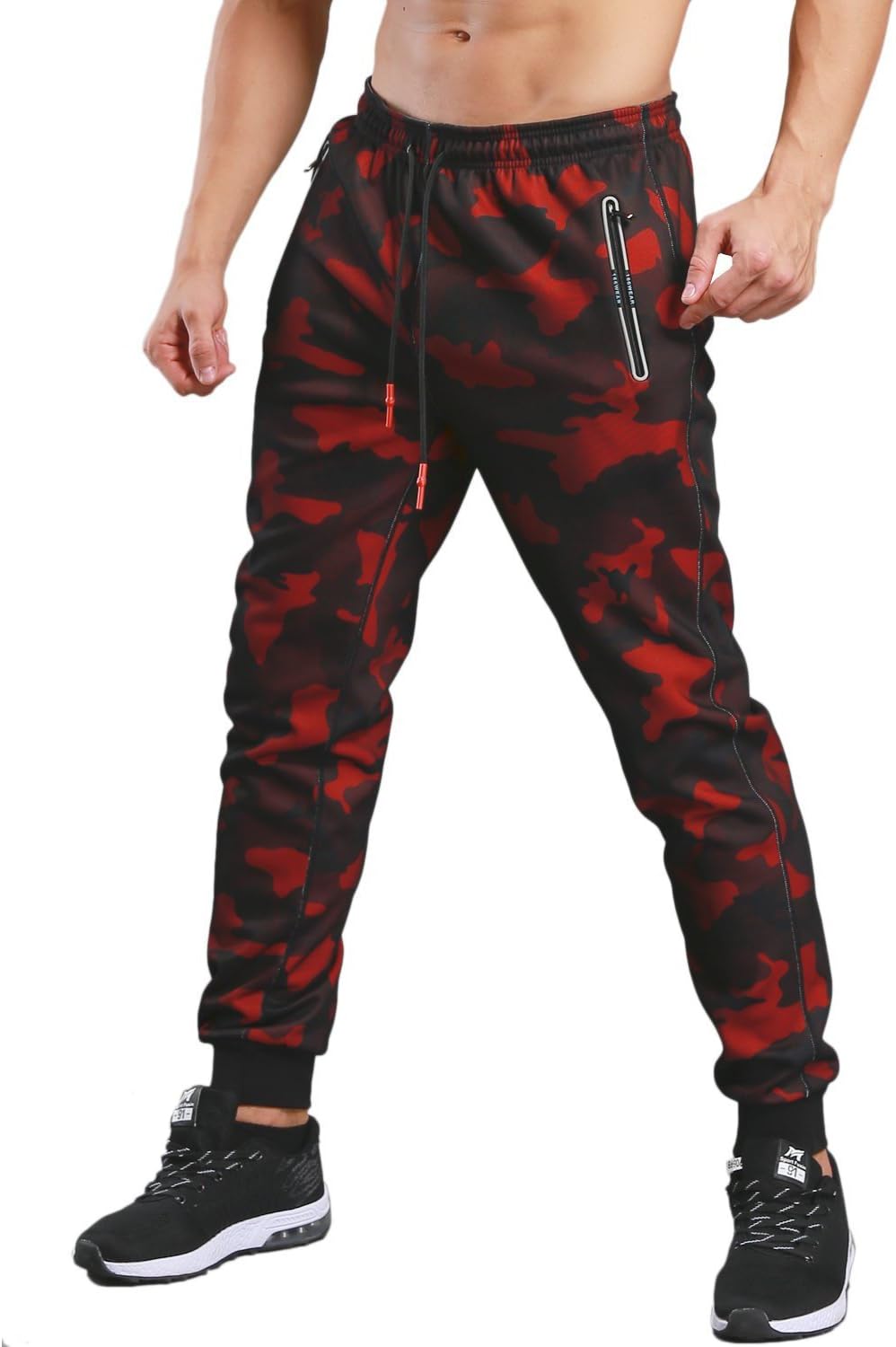 KaiDi Men's Drawstring Classic Camo Joggers Pants Zipper Pockets Sport Sweat Pants