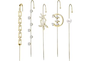 AccGin Trendy Pierced Ear Crawler Earrings for Women Gold & Silver Snowflake Rhinestone Helix Hook Set Fashionista Jewelry with Secure Ear Plug Fixer for Daily & Evening Outfits