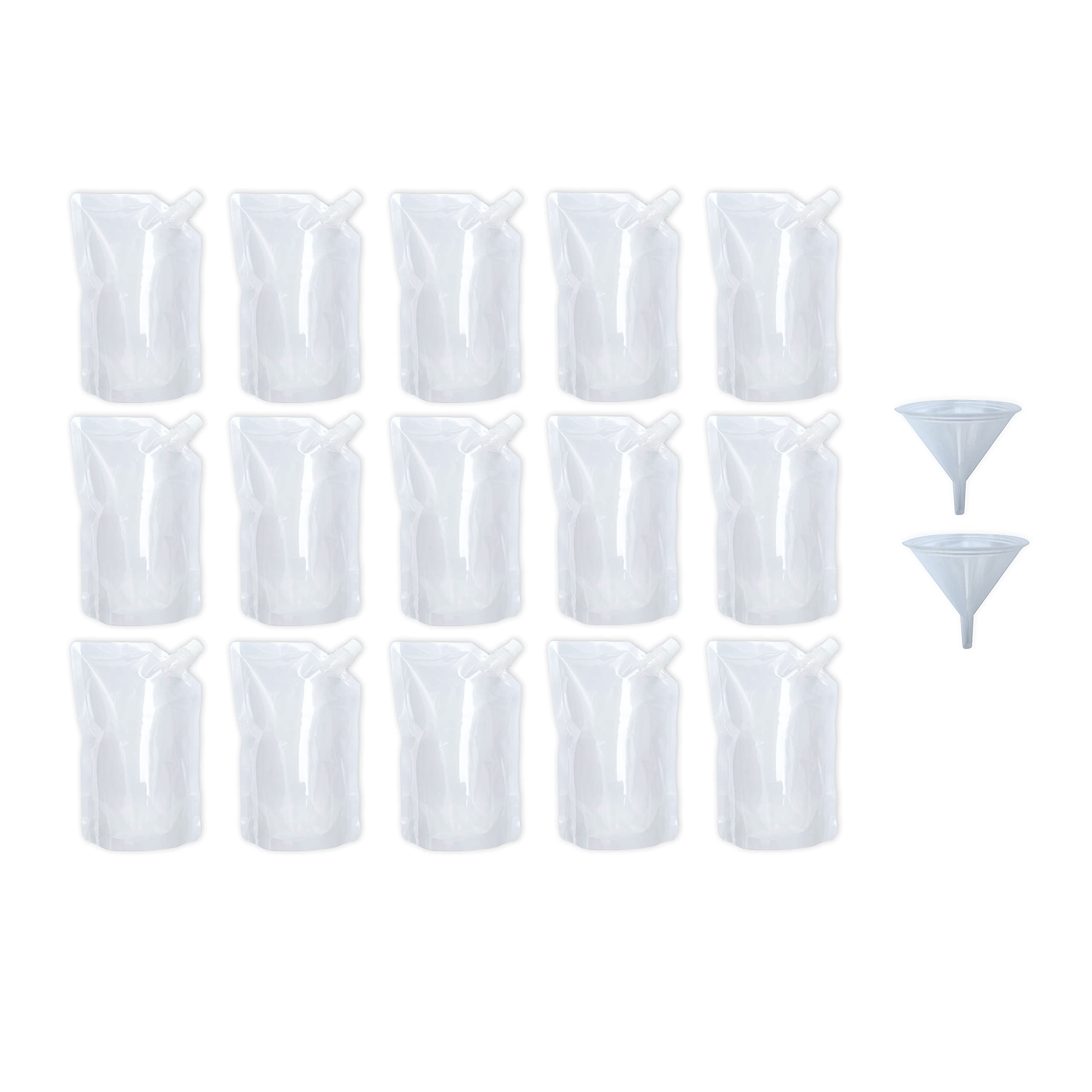 Yukiyi 15pcs 500ml Refillable Drink Pouches for Festivals Clear Travel Plastic Drinks Flasks Cruise Kit Reusable Juice Bags Drink Container Party Halloween Christmas Hot Cold Beverage