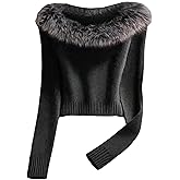 RoseSeek Women's Faux Fur Knit Sweater Long Sleeve Pullover Sweaters Slim Fit Fall Tops