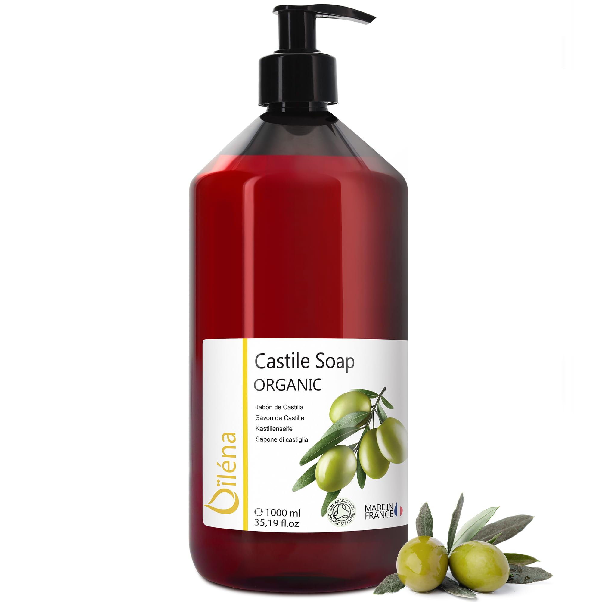 Genuine ORGANIC CASTILE SOAP based solely on Olive Oil, removes blackheads, facial, hand, body cleansing gel, hair, kitchen, clothes 1000 ml 35.19 fl oz