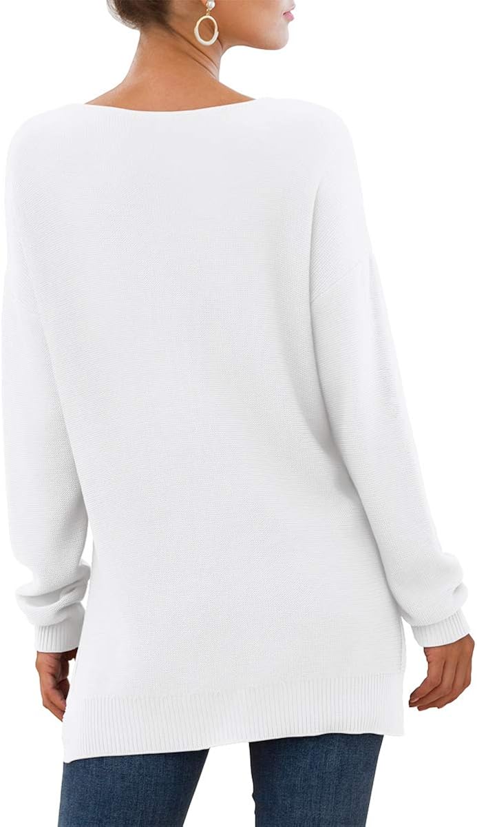 GRECERELLE Women's V-Neck Long Sleeve Side Split Loose Casual Knit Pullover Sweater Blouse at  Women’s Clothing store