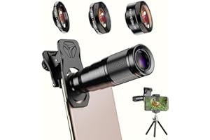 APEXEL 6 in 1 Phone Lens Kit - 22x Telephoto Lens, 205° Fisheye Lens, 120° Wide Angle Lens & 25X Macro Lens(Screwed Together), Compatible with iPhone,Samsung,Pixel