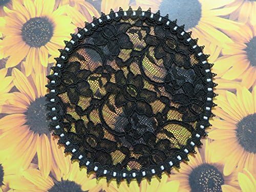 Handmade Black Lace Doily Head Cover with White Ribbon Trim (with Decorative Bobby Pin)