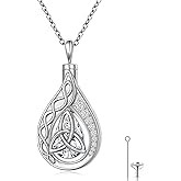 DAOCHONG 925 Sterling Silver Celtic Knot Cremation Jewelry Teardrop Urn Necklaces for Ashes for Women Memorial Keepsake Human Ashes Pendant Jewelry for Ashes of Loved Ones