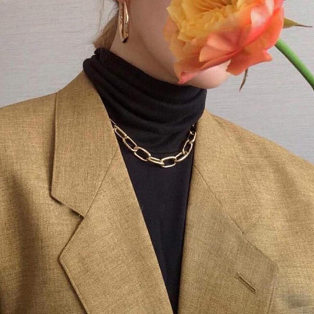 TseenYi Punk Square Chain Necklace Silver Thick Paperclip Necklace Choker Oval Link Chain Chunky Necklaces Jewelry for Women and Girls (Silver)