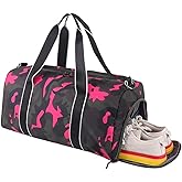 mezhsa Kids Overnight Duffle Bag Girls Boys Sports Gym Bag with Shoe Compartment Wet Pocket Camouflage travel bag (Ping)