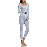 EastElegant Maternity Seamless Yoga Jumpsuits Women's One Piece Workout Bodysuits Ribbed Square Neck Long Sleeved Romper