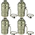 E26 Vintage Light Socket,Standard Medium Screw-in Lamp Socket Holder for Edison Bulbs-4 Pack Vintage Bronze with Pull Chain