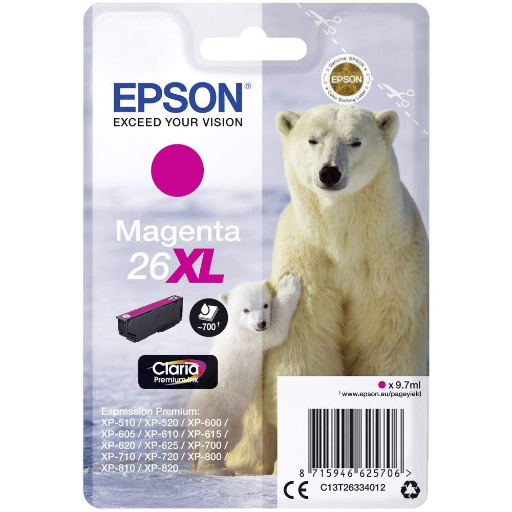 Epson 26XL Polar Bear Magenta High Yield Genuine, Claria Premium Ink Cartridge