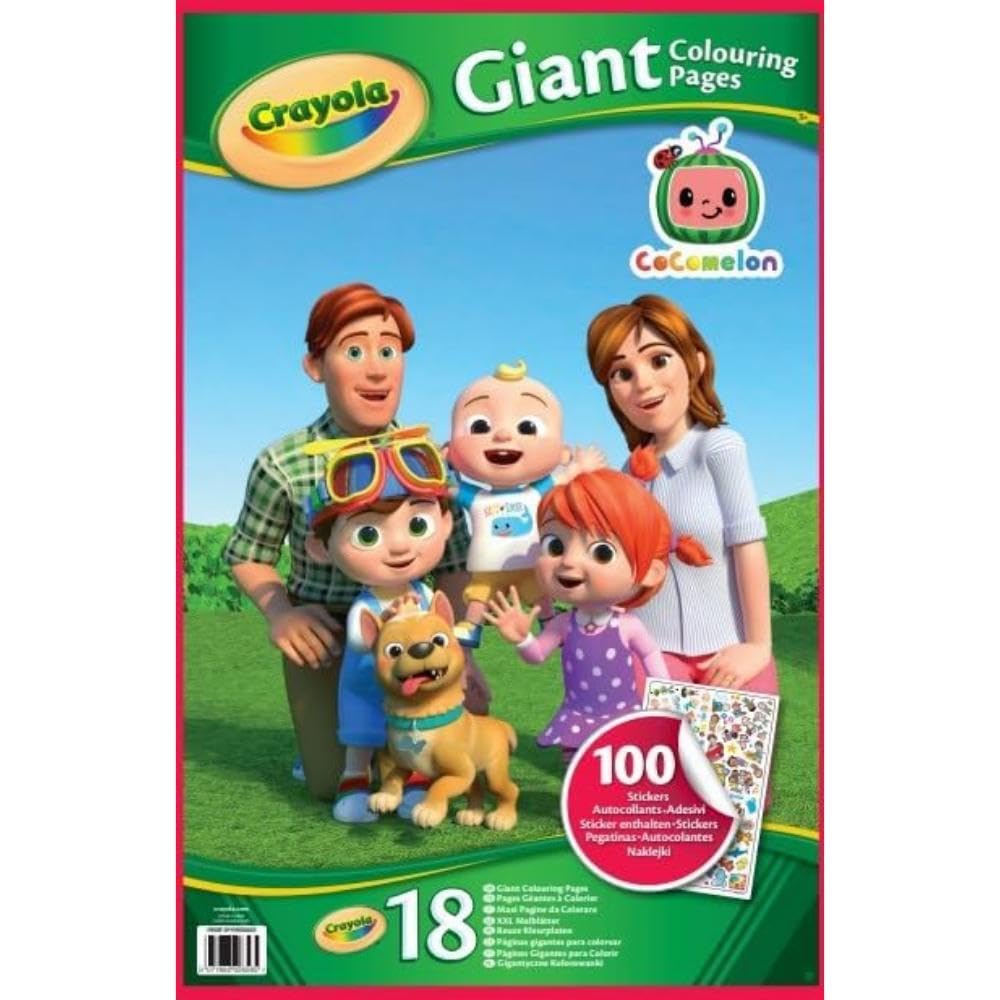 CRAYOLA Giant Colouring Book - Cocomelon | 18 Pages of Cocomelon Colouring Fun | Includes 100 Stickers | Ideal for Kids Aged 3+