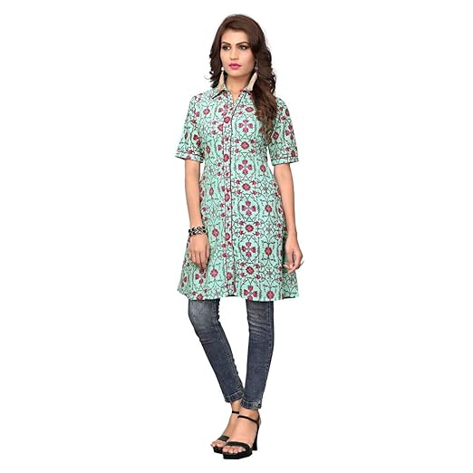 Navabi Export Womens Cotton Flair Aqua Color Kurti (VF-KU-145)
