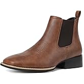 Rvminyta Cowboy Boots for Men Square Toe Chelsea Boots Mens Western Ankle Boot Slip On Casual Dress Boot