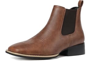 Rvminyta Cowboy Boots For Men Square Toe Ankle Western Boots Retro Slip On Chelsea Boot Casual Dress Boot