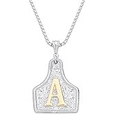 MIFYNN Gold/Silver Cow Tag Necklace with Initial for Women/Man Western Letter Belt Buckle Necklace Cowgirl Cowboy Hippie Country Jewelry Gift