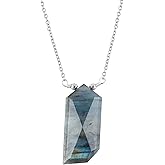 GEMSPLACE Labradorite Wolf Tooth Necklace, Healing Crystal Gemstone Pendant Necklaces, Natural Spiritual Reiki Stone Jewelry for Friends Gemstone Size 30x13 mm