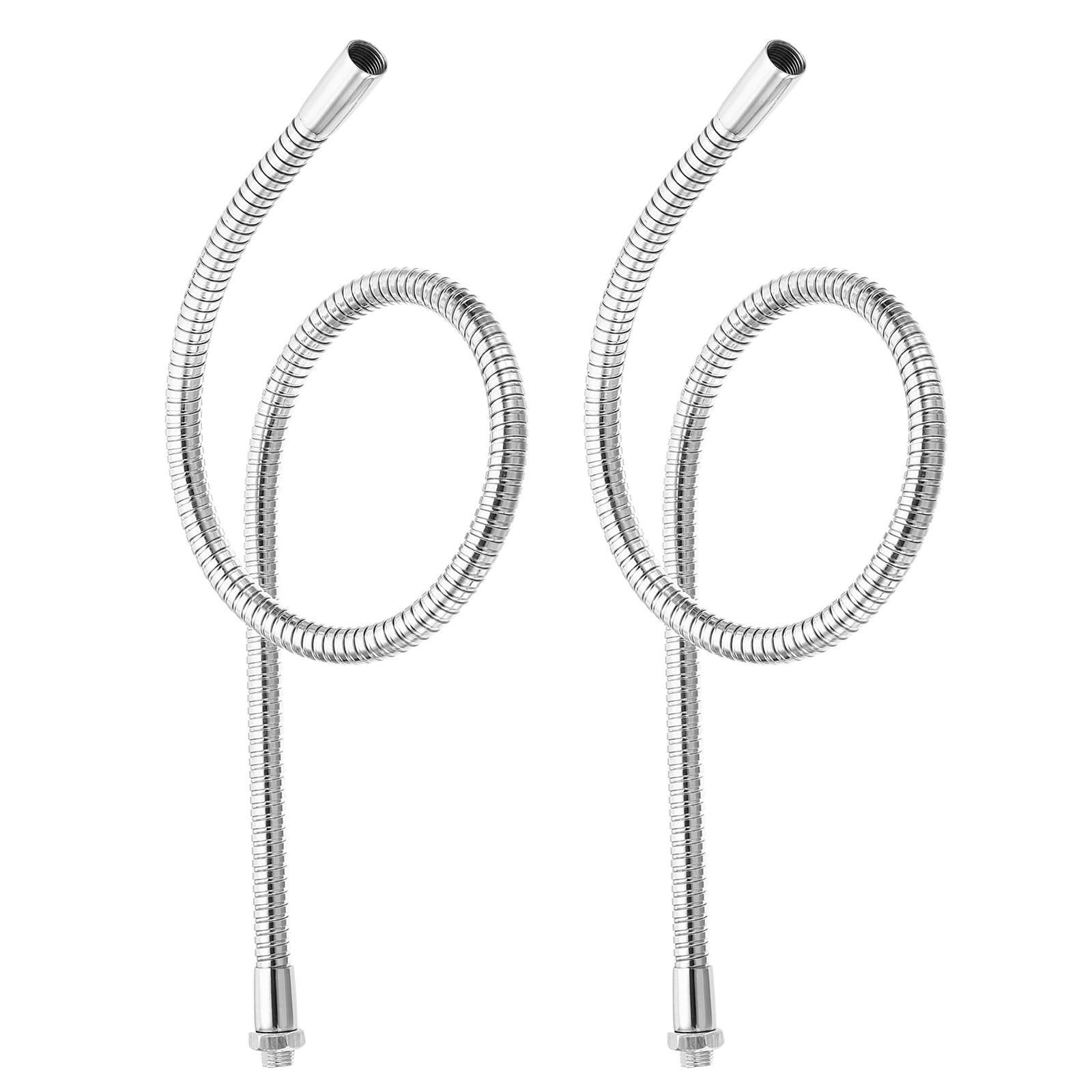 PATIKIL 23.6" Universal Gooseneck Hose, 2 Pcs M10 Fine Thread Bendable Metal Hose Flexible Arm Soft Tube Extension for Lamp, DIY Equipment, Silver Tone