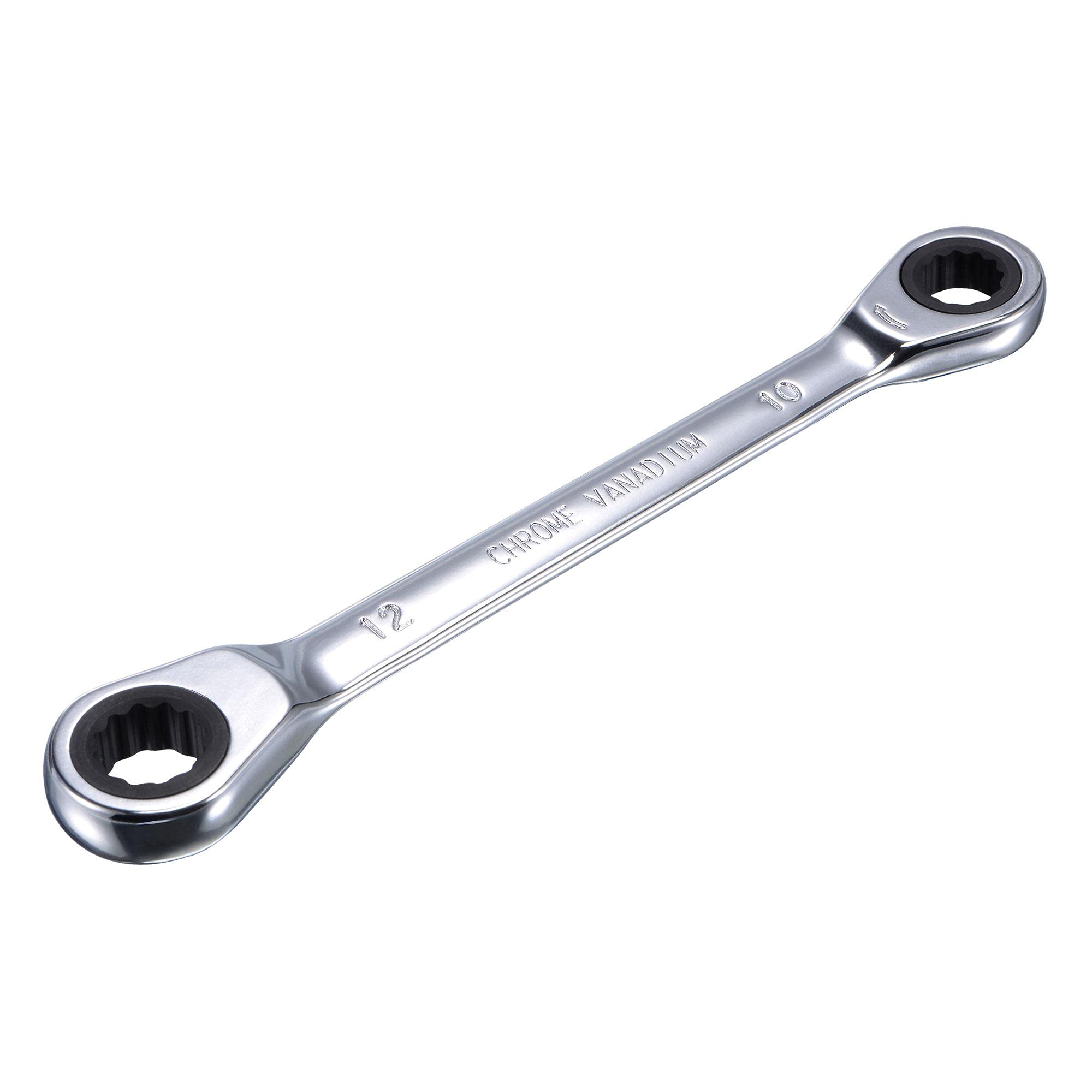 sourcing map Double Box End Ratcheting Wrench (10mm x 12mm) Metric 72 Teeth 12 Point Ratchet Spanner Tools, CR-V