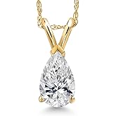 Gem Stone King 14K Yellow Gold 8X5MM Pear Shape Gemstone Birthstone Pendant Necklace for Women | Gold Necklace For Women | With 18 Inch Rope Gold Chain | Fine Jewelry Gifts for Her Mom Wife