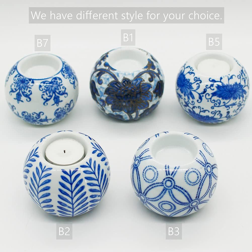 Porcelain Candle Holder Tealight Candleholders Blue and White Decorative Chinoiserie Decor (B7): Kitchen & Dining