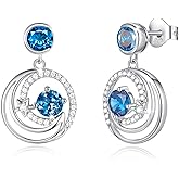 FANCIME Dangle Drop Earrings 925 Sterling Silver Moon Star Round Gemstone Birthstone Jewelry Birthday Mothers Day Gifts for Her Women