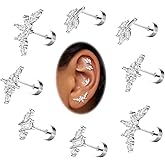 jagosen 4 Pairs Cartilage Earrings for women 20G Flat Back Stud Earrings Hypoallergenic 14K White Gold Plated Stud Earrings for Sensitive Ears Pair Design Conch Tragus Helix Piercing Jewelry