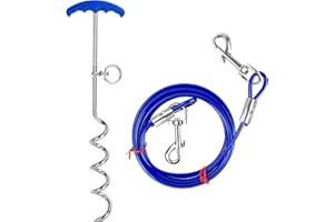 RETOONGKING Dog Tie Out Stake,10FT Blue Dog Tie Out Cable and Stake,16INCH Dog Stakes for Outside,Dog Tether for Yard for Camping and Yard,Dog Stake and Cable & Dog Yard Stake for Camping,Courtyards or Parks