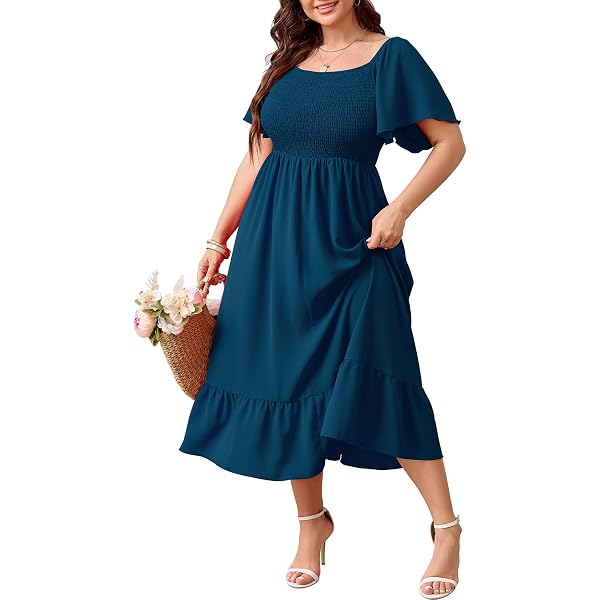 CUPSHE Women's Plus Size Bohemian Midi Dress - Short Sleeve A-Line Flowy Summer Beach Sundress - View #4