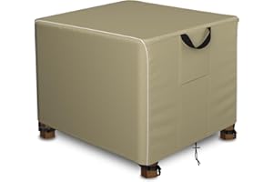 Velway Square Patio Ottoman Cover - Waterproof Outdoor Furniture Cover for Side & End Table, Windproof Anti-UV Outdoor Ottoman Covers with Reflective Strips - 25" L x 25" W x 17" H, Camel