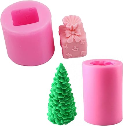 Amazon Com 3d Christmas Tree Candle Molds Cuboid Shape Moulds With Embossed Puddings Cake Decorating Wax Plaster Polymer Clay Mold Set Of 2