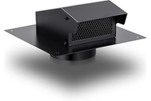 Rossesay Roof Vent Cap with Damper Removable Screen and Bottom Extension Kitchen Range Hood Steel Roof Bathroom Exhaust for Ventilation System, Black(6 Inch)