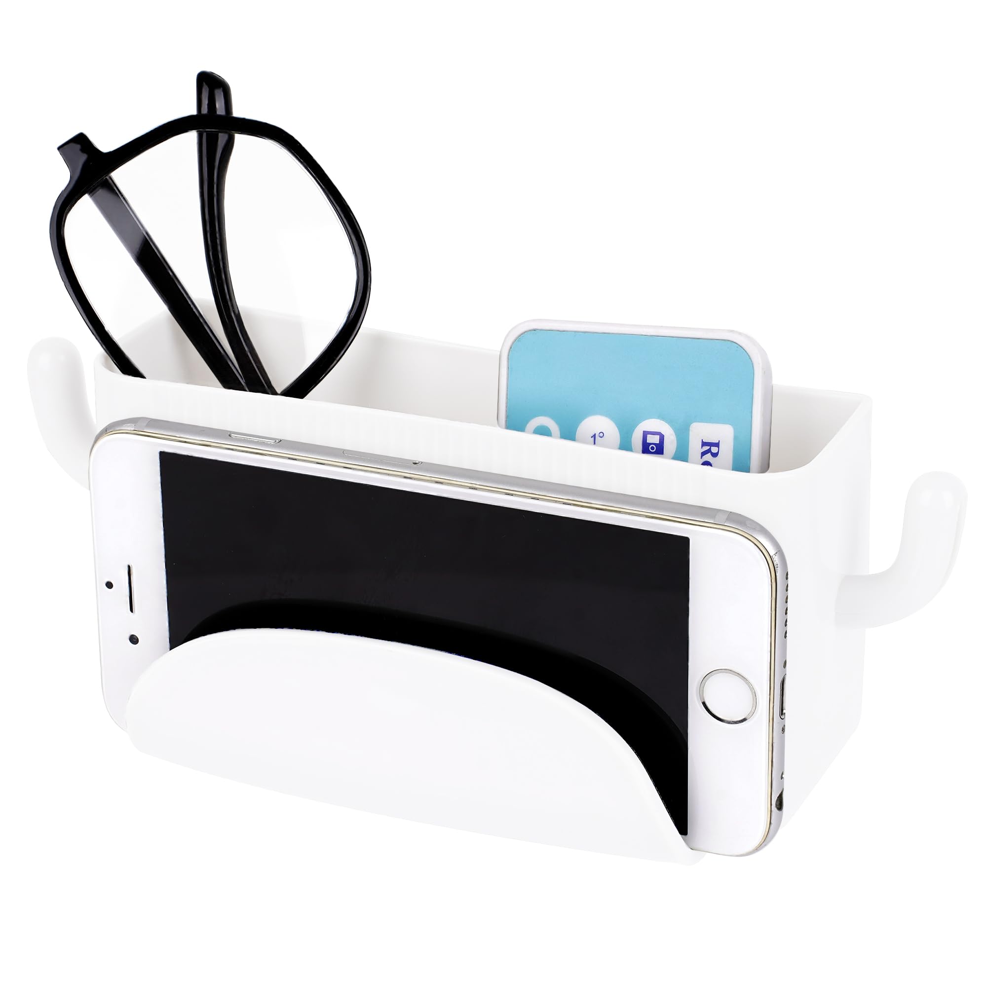 Photo 1 of Linkidea Wall Mounted Remote Caddy with Phone Slot, No Drilling Adhesive Universal Rack, Multifunction Wall Holder Fits Media Items (White)