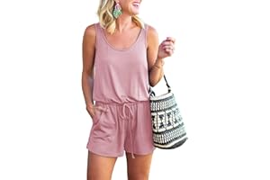 REORIA Womens Basic Summer Scoop Neck Sleeveless Tank Top Short jumpsuit Rompers