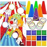 JOYIN 31 Pcs Carnival Toss Game Banner Bean Bag Rings Cones Set for Ring Toss Games, Outdoor Parties, Cookouts, Barbecues, Reunions, Carnivals