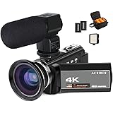 ビデオカメラ ACTITOP デジタルビデオカメラ 4K HDR 48MP WIFI機能 16倍デジタルズーム IR夜視機能 予備バッテリーあり 3.0インチタッチモニター 外部マイク 超広角レンズ搭載 ビデオライト カメラバッグ 日本語システム (4800万画素)