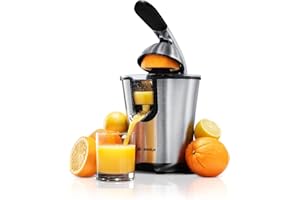 Eurolux Electric orange juicer squeezer | Pro Stainless Steel Citrus Juicer with Soft Grip Handle for Effortless Juicing, Also Fits Lime & Grapefruit Auto Shutoff, Dishwasher-safe Parts, Pulp Control