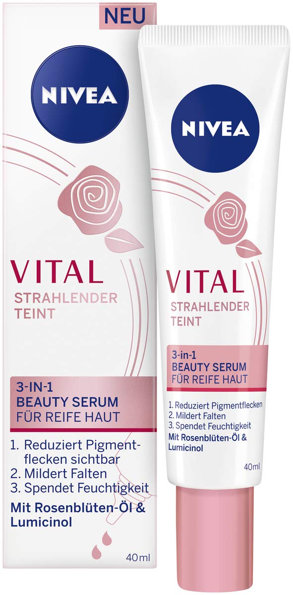 NIVEA Vital Radiant Complexion 3-in-1 Beauty Serum for Mature Skin (40 ml) Intensive Moisturiser, Visibly Reduced Pigment Spots, Serum with Firming Effect