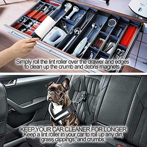 Lint Roller Pet Hair Remover 4 Pack - Extra Sticky Lint Rollers Refill for Clothes, Car Seats, Food Particles and etc.