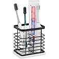 HarJue Toothbrush Holder, Luxurious Metal Toothbrush Toothpaste Holder for Bathroom, Multi-Slots Openwork Design, Bathroom Accessory for Storage and Organizer (Marble Base-2 Slots, Black)
