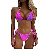 GORGLITTER Women's Triangle Bow Halter Bikini Sets Cheeky G String High Waisted Swimsuits Ombre Bathing Suit Swim Wear