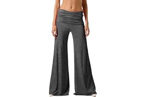 Fold Over Yoga Pants Womens Wide Leg Flowy Casual Flare Pants Ruched Waist Loose Fit Beach Lounge Palazzo Trousers