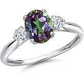 Gem Stone King 10K White Gold Green Mystic Topaz and White Zirconia 3-Stone Ring For Women | 1.80 Cttw | Oval 8X6MM | Gemstone November Birthstone