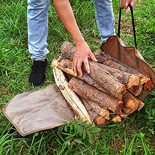 Wrightus Log Carrier Waxed Canvas Firewood Carrier Tote Bag Long Strap Fireplace Wood Stove Accessories Heavy Duty Durable - Thumbnail 3