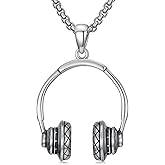 Lattd Music Headphone Necklace 925 Sterling Silver Music Pendant Rock Lover Hip-hop Jewelry Gift for Men Women