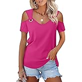Minetom Women's Cold Shoulder Tops Short Sleeve V Neck T Shirts Basic Summer Tees
